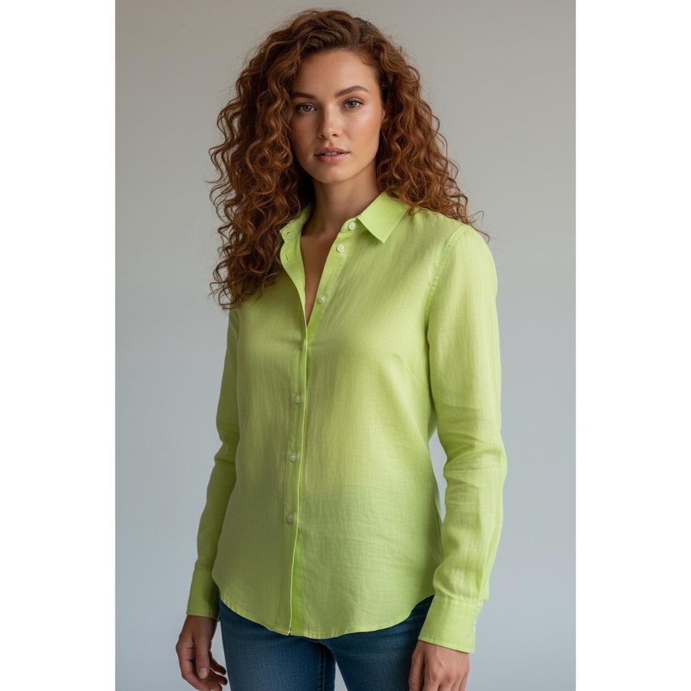 New J. Crew Cotton Poplin Classic Button Down Shirt Lime 4